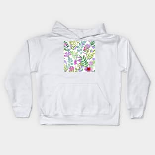 Spring various wildflowers watercolor illustration. Blooming spring garden. Romantic floral composition Kids Hoodie